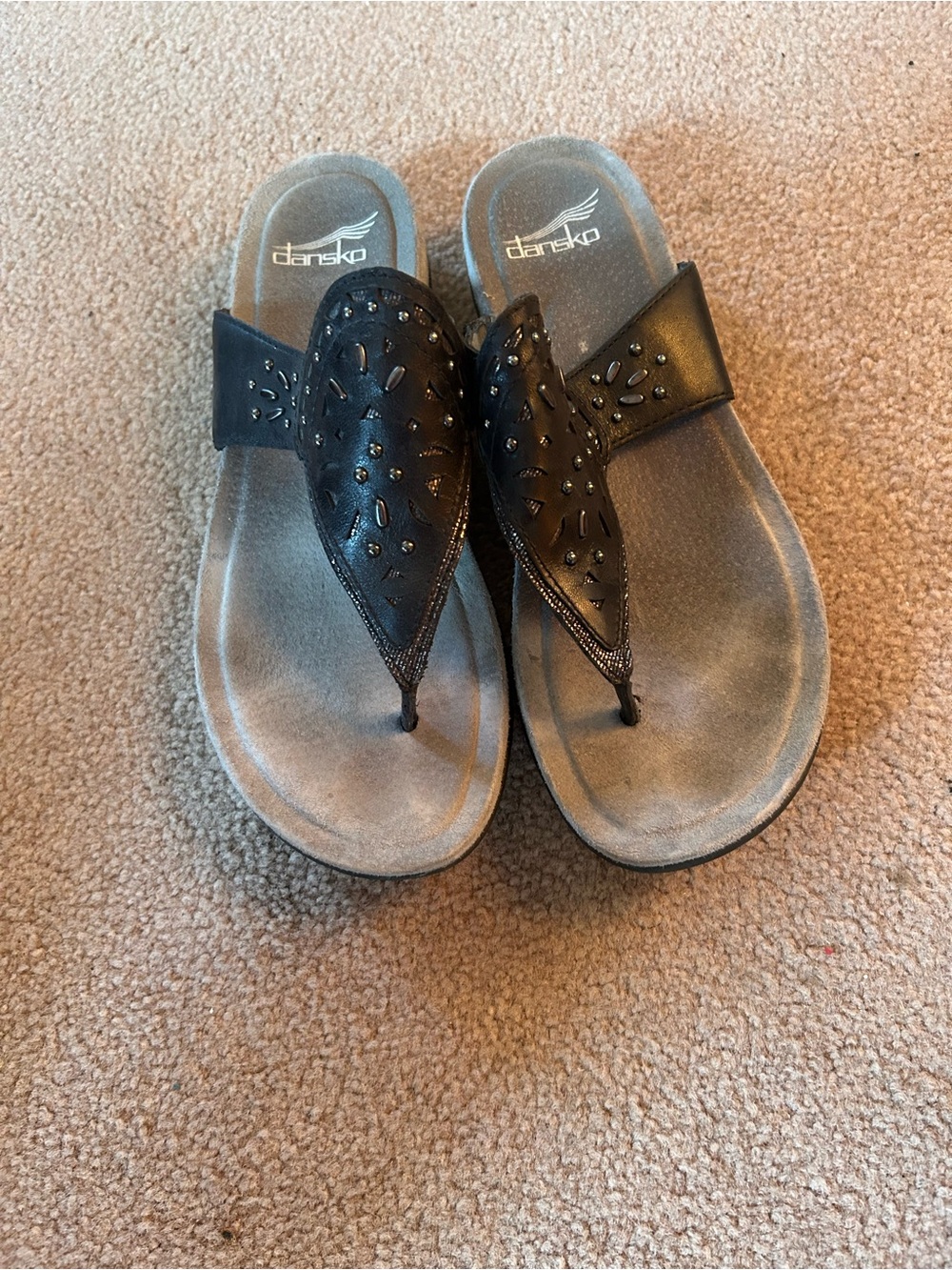 Dansko Black Studded Thong Sandals